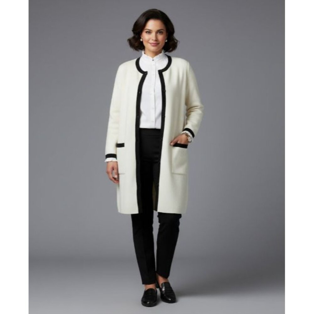 Ann Taylor Sweater Dress Cardigan Size XXL Off-White Button Front Pockets - Picture 4 of 11